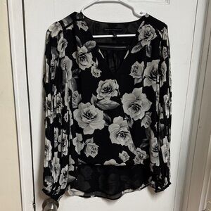 White House Black Market Black and White Floral Blouse